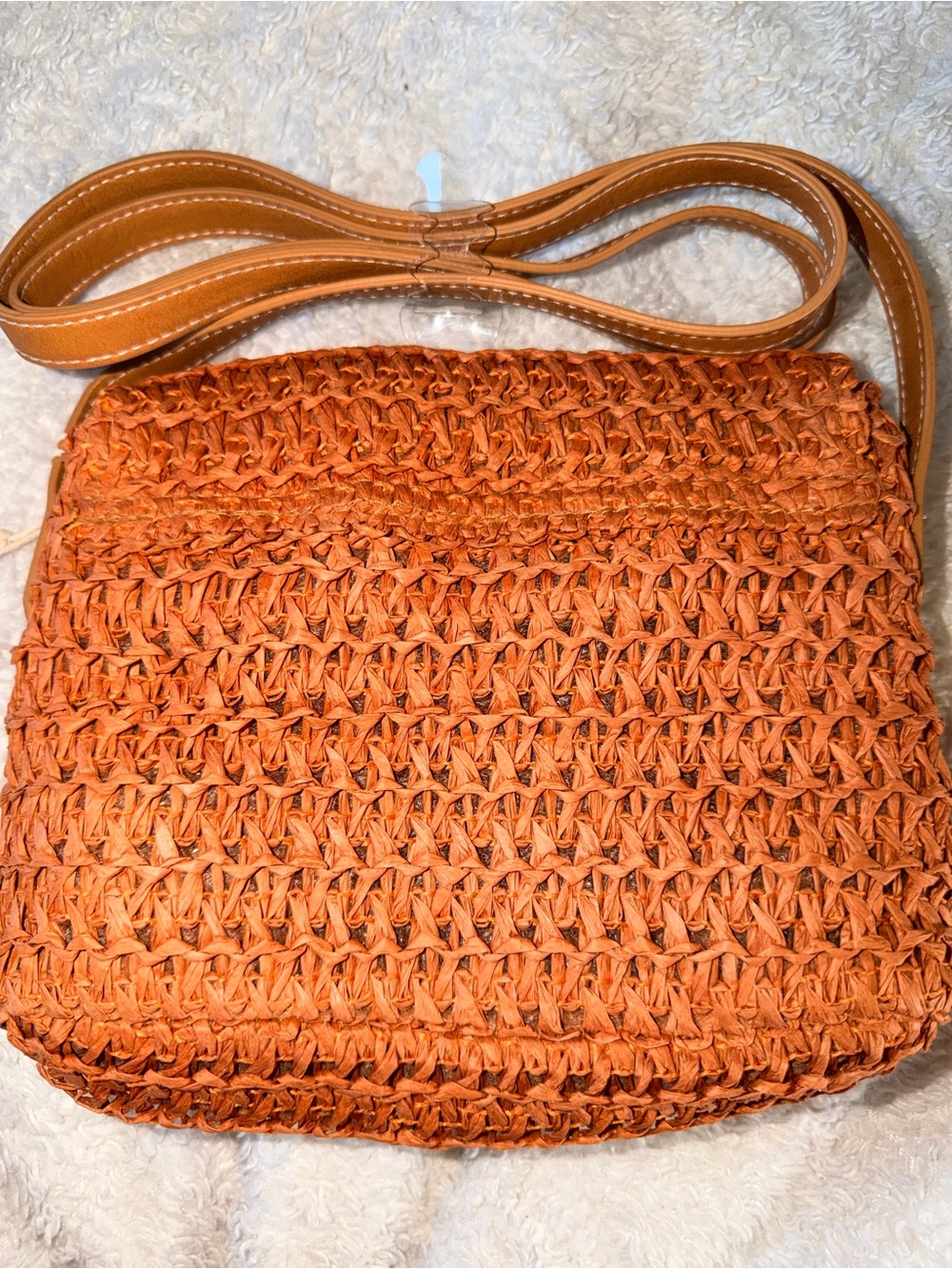 Orange Woven Crossbody Bag with Faux Leather Strap Made with Recycled paper - Picture 5 of 8